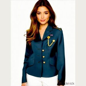 Navy Blue Blazer with Gold Anchor Embroidery